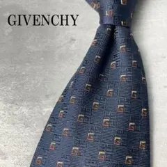 美品 GIVENCHY ジバンシー ジャガード 4G柄 小紋柄 ネクタイ 紺