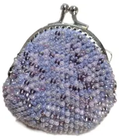 【ハンドメイド】ビーズ装飾 紫系 がま口財布