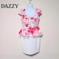 DAZZY フラワープリント ナイトドレス ビジュー柄ペプラムタイトミニドレス