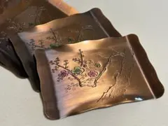 【 銘々皿 5枚セット】銅製 梅柄 菓子皿 和食器 昭和レトロ 古道具
