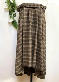 美品　アズノウアズ　ブラウン　チェック　フィッシュテール　ロングスカート