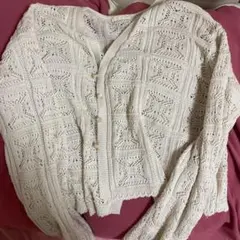 アイボリー レース編み カーディガン M