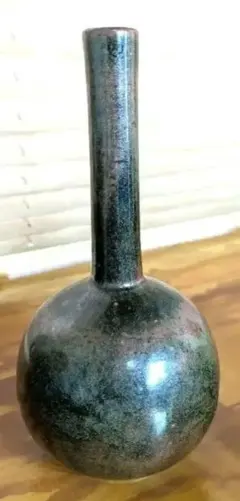 一輪挿し 鶴首 花瓶 陶器 赤黒 グラデーション 和モダン オブジェ