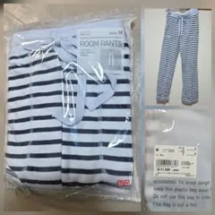 ユニクロ　ルームパンツ　ストレート　ボーダー　綿80　定価1500円のサムネイル