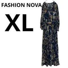 FASHION NOVA 【XL】ネイビー柄ロングワンピース パーティー