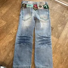 ダメージ加工ライトブルーロングパンツ七福