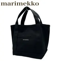 【美品】マリメッコ 黒 ミニトート キャンバス ブラック ロゴ シンプル