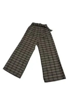 チェック柄ワイドパンツ ベルト付き