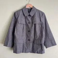 リネン混 七分袖 ジャケット グレー 綿麻 レディース 11号 M〜L相当 春夏