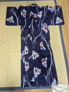 紺地 華やかな花柄 浴衣 単品