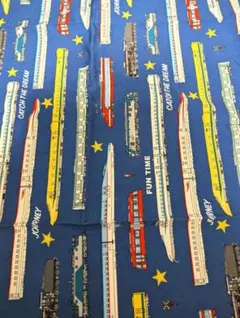 生地　許諾　列車と星のプリント生地 ネイビーブルー