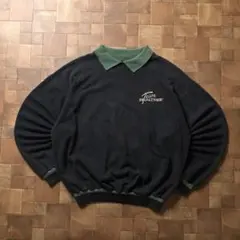 90s USA製　Team REALTREE　襟付き　鹿の子スウェット　ブラック