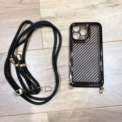 iPhoneケース ショルダーストラップ付き(ブラック)