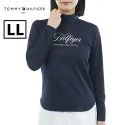 トミーヒルフィガー ネイビー レディース ロゴジャガード 長袖モックネックシャツのサムネイル
