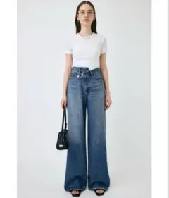 ダークブルーワイドレッグデニムパンツ