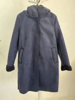 新品未使用　ネイビー フード付きムートンコート