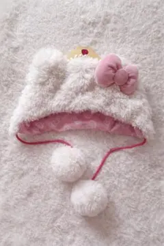 レア品 USJ ハローキティ ファー帽子 ポンポン付き ファンキャップ