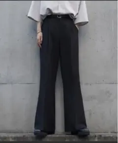 cussil TR ストレッチルーズシルエット ハイウエスト フレアパンツ L