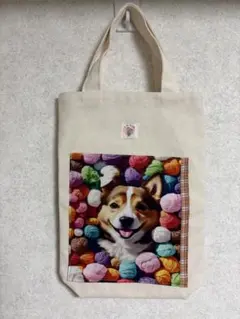 ハンドメイドコーギー犬デザイン パネル生地トートバッグエコバッグ