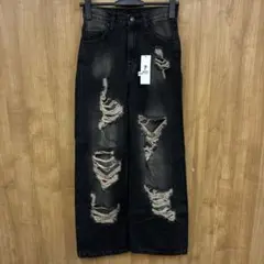 即決 新品 タグ付き WEGO ダメージストレートデニムパンツ