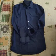 H&M プレミアムコットン ネイビーシャツ S
