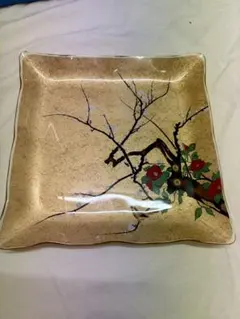 光琳絵皿 桜デザイン 四角形