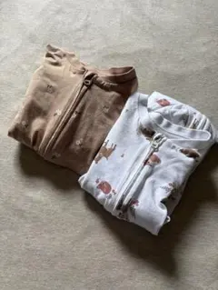 H&M 長袖　ロンパース　花柄　動物柄　２枚セット　74