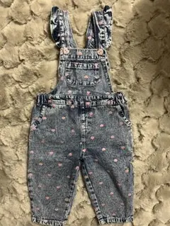 バースデイ　ハート模様デニムオーバーオール