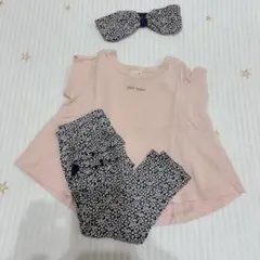 プチバトー　18m 木の実柄フリルカルソン＆ヘアバンド