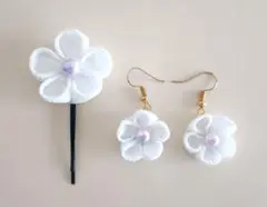 ちりめん花ピアスとヘアピンセット