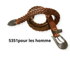 5351pour les homme編み込みレザーウエスタンベルト羽根型バックル