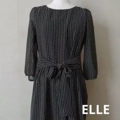 ELLE ドット柄 シフォンワンピース 七分袖 ブラックのサムネイル