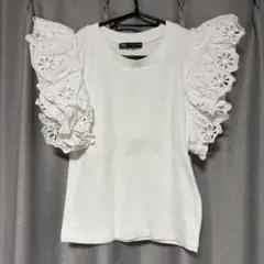 ZARA フリル袖 ホワイト Tシャツ M