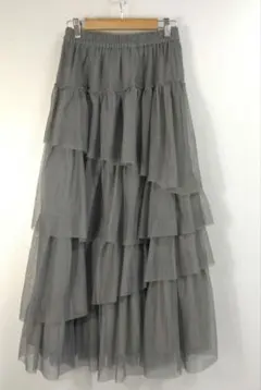 NICE CLAUP グレー シフォン ティアードロングスカート