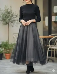 新品タグ付き　リリアンカラット　チュール　レース　フレア　ブラック　スカート　M