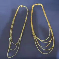 ゴールド 多層チェーンネックレス とターコイズネックレス2本