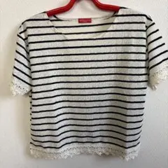 earth アース 半袖カットソー 白×ネイビー ボーダー柄 残り1点 夏服