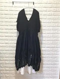 【美品】zucca ズッカ シルク混ドッキングレースワンピース（ブラック）