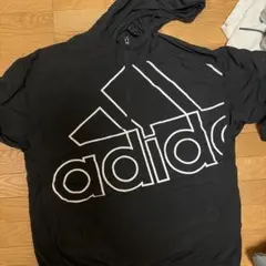 adidas フード付き ブラック ナイロンジャケット
