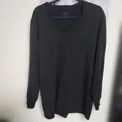 HEATTECHコットン 長袖Tシャツ Lサイズ 黒　Vネック