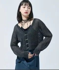 EllnodeMavie メッシュカーディガン ブラック ラメ生地