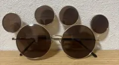 【美品】ミッキー型　ブラウンレンズ　ゴールドフレーム　サングラス