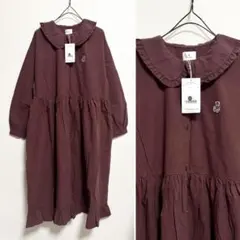 merry jenny 新品 ワイン フリルカラーbear刺繍ワンピース