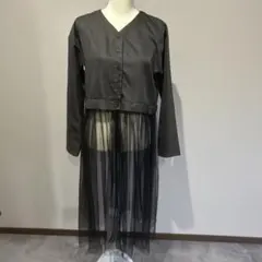 ロングカーディガン　ロングワンピース　チュールレース　レイヤード