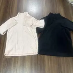 リブ編みハイネック長袖カットソー2色セット