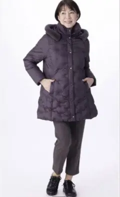 新品未使用　着楽美　ダウンコート　フード取り外し可能　パープル　Mサイズ