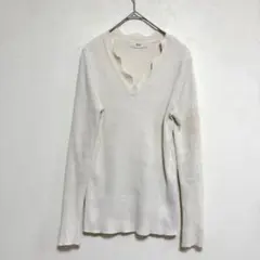 ニット Vネック リブ編み 薄手 長袖 アイボリー フリーサイズ