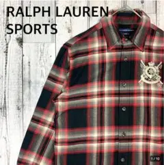 RALPH LAUREN SPORTS チェック柄 ビーズ刺繍 長袖シャツ