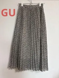 GU プリーツミディスカート　フラワー　オフホワイト　Sサイズ