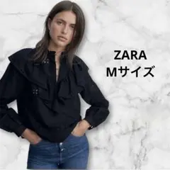 ZARA ザラ フリル シャツ ブラウス 刺繍 レース ブラック